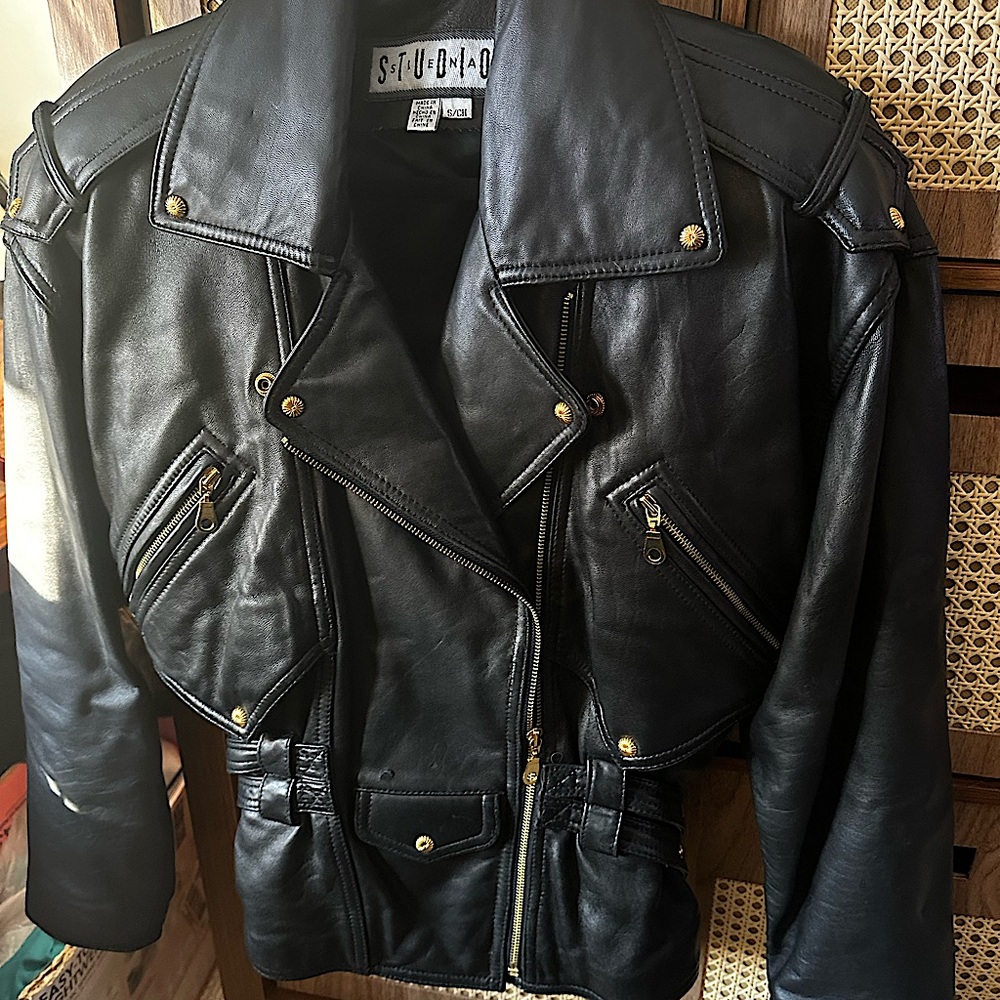 Nordstrom Sienna Studio Black buttery Leather Jacket with Gold Details